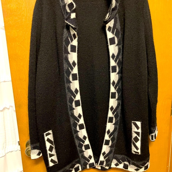 ALPACA 100%. “Mon Repose" long SWEATER coat in black/ white S-M WARM Beàutiful. - Picture 1 of 8